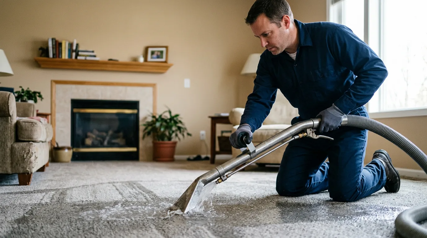 Water damage restoration technician working near Clayton, IL